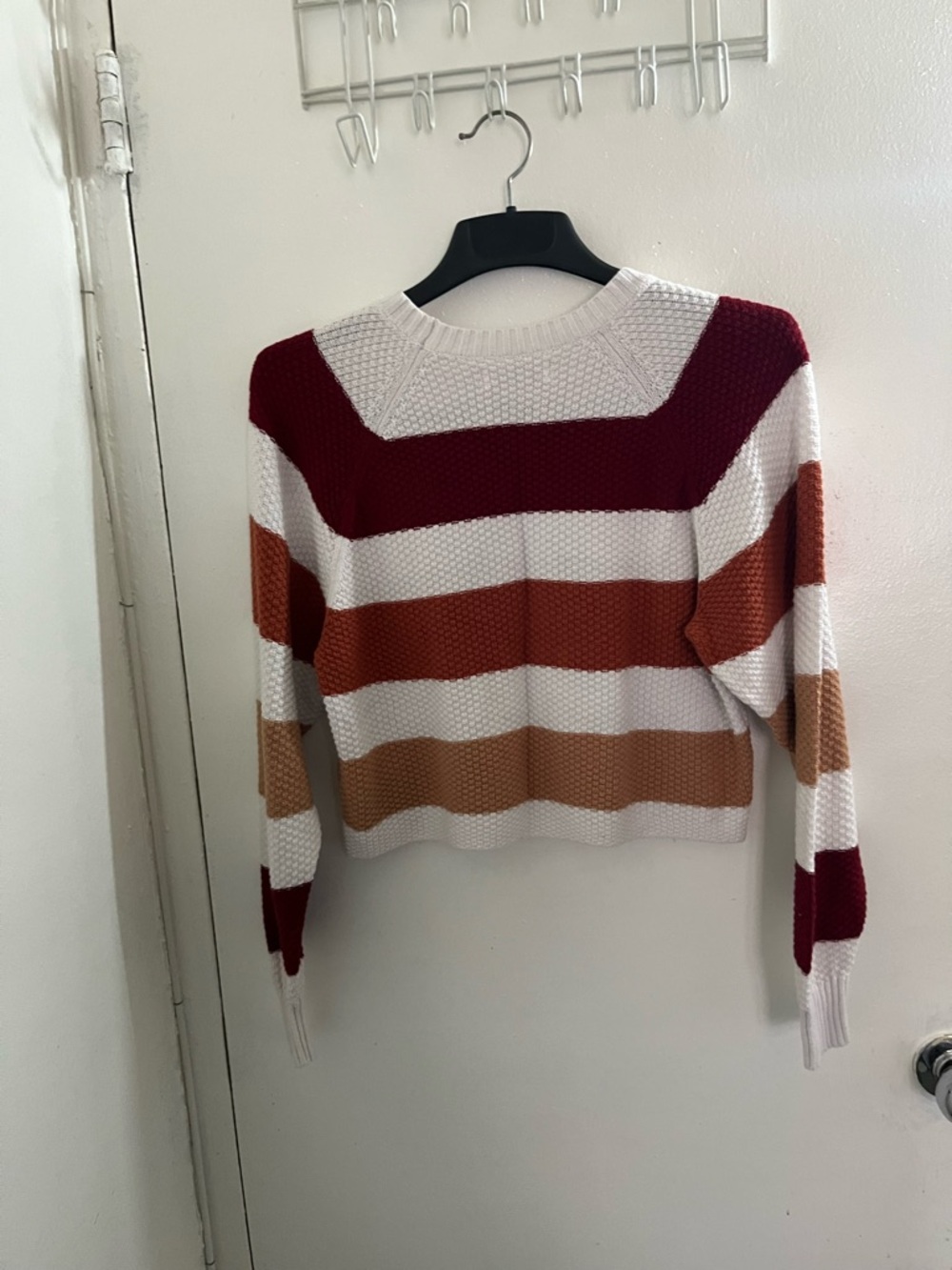 Hollister Striped Crewneck Sweater in White, Burgundy, Rust & Camel - Picture 2 of 5